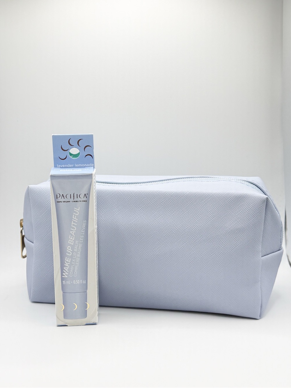 Pacifica Wake Up Beautiful Lip Balm & Lavender Makeup Bag Gift Set NEW